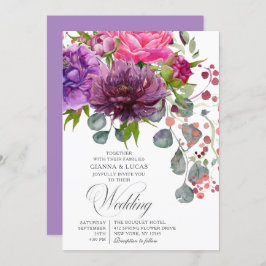 エレガントモノクロ水彩フローラ結婚の 招待状