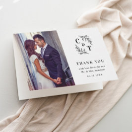 エレガントモノクロ結婚写真 サンキューカード