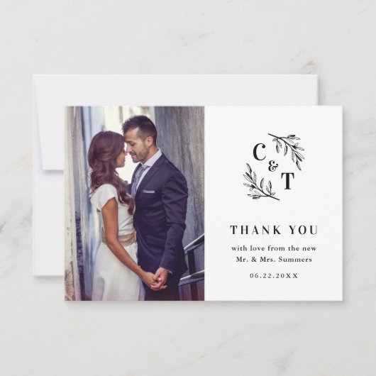 エレガントモノクロ結婚写真 サンキューカード (正面)