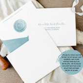 エレガントモノグラムと海ガラスの水の色結婚の オールインワン招待状