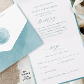 エレガントモノグラムと海ガラスの水の色結婚の オールインワン招待状