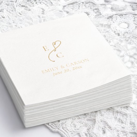 エレガントモノグラムのなウェディングロゴ名日付金ゴールド 箔ナプキン
