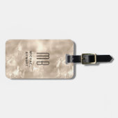 エレガントモノグラムのアイボリーベージュパールテクスチャ ラゲッジタグ (正面横)