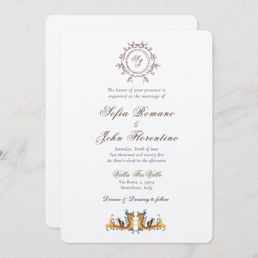 エレガントモノグラムのイタリアン結婚式招待状 招待状 (正面/裏面)