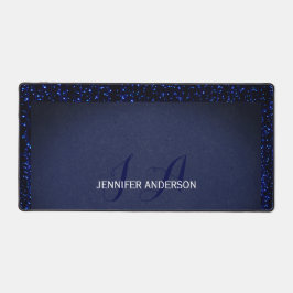 エレガントモノグラムのイニシャル青グリッター デスクマット