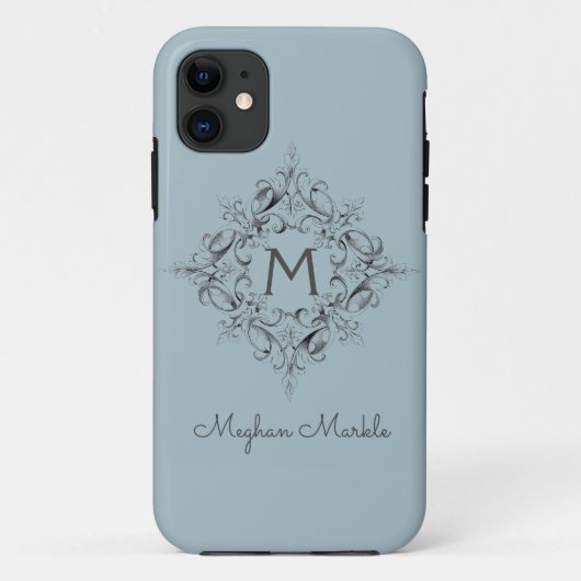 エレガントモノグラムのクラシックブルーCase-Mate iPhone Case-Mate iPhoneケース (裏面)
