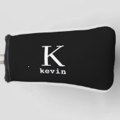 エレガントモノグラムのゴルファーパーソナライズされたブラック ゴルフヘッドカバー (正面)