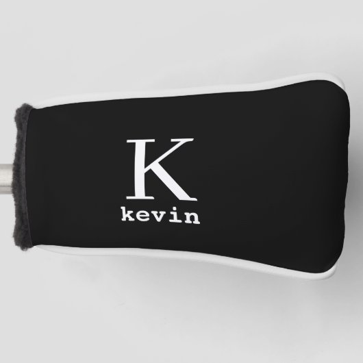 エレガントモノグラムのゴルファーパーソナライズされたブラック ゴルフヘッドカバー (正面)