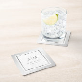 エレガントモノグラムのシルバー結婚ズ スクエアペーパーコースター (インサイチュ)