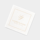 エレガントモノグラムのシンプルScriptの結婚金ゴールド 箔ナプキン (左)