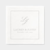 エレガントモノグラムのシンプルScript結婚's Silver 箔ナプキン (正面)