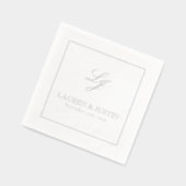 エレガントモノグラムのシンプルScript結婚's Silver 箔ナプキン (左)