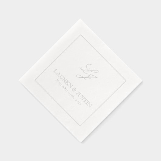 エレガントモノグラムのシンプルScript結婚's Silver 箔ナプキン (右)
