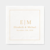 エレガントモノグラムのタイポグラフィ結婚金ゴールド 箔ナプキン (正面)