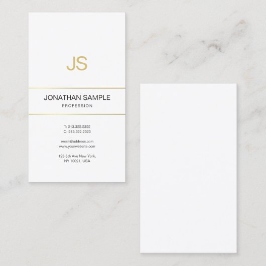 エレガントモノグラムのデザイントレンディー金ゴールドストライプの 名刺 (正面/裏面)