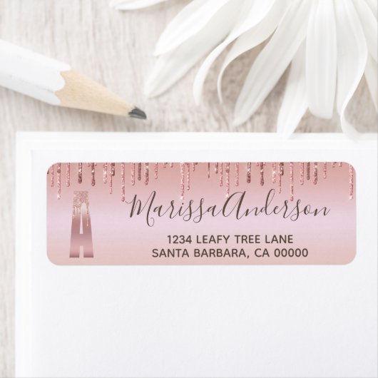 エレガントモノグラムのバラ金ゴールドグリッターガーリー ラベル (インサイチュ)