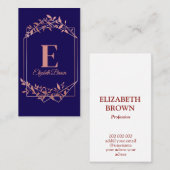 エレガントモノグラムのバラ金ゴールドフレ離れーム青 名刺 (正面/裏面)