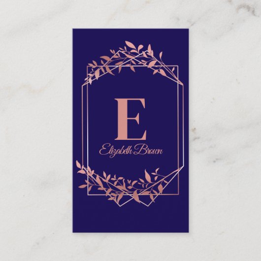 エレガントモノグラムのバラ金ゴールドフレ離れーム青 名刺 (正面)