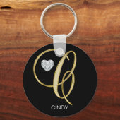 エレガントモノグラムのパーソナライズされた金ゴールド キーホルダー (正面)