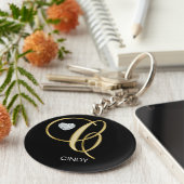 エレガントモノグラムのパーソナライズされた金ゴールド キーホルダー (側面)