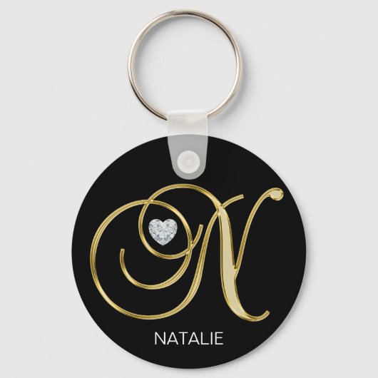 エレガントモノグラムのパーソナライズされた金ゴールド キーホルダー (正面)