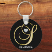 エレガントモノグラムのパーソナライズされた金ゴールド キーホルダー (正面)