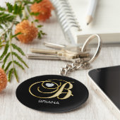 エレガントモノグラムのパーソナライズされた金ゴールドB キーホルダー (側面)