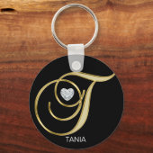 エレガントモノグラムのパーソナライズされた金ゴールドT キーホルダー (正面)