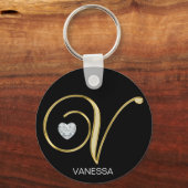 エレガントモノグラムのパーソナライズされた金ゴールドV キーホルダー (正面)
