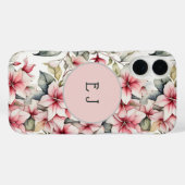 エレガントモノグラムのピンクポンセッティアipadケース Case-Mate iPhoneケース (裏面 (横))