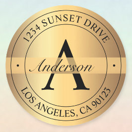 エレガントモノグラムのフェイク金ゴールドブラック差出人住所 ラウンドシール
