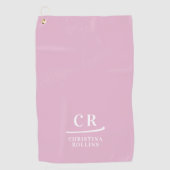エレガントモノグラムのモダンイニシャル名ピンク ゴルフタオル (正面)