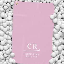 エレガントモノグラムのモダンイニシャル名ピンク ゴルフタオル