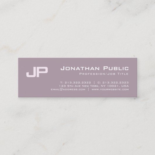 エレガントモノグラムのモダンデザインサロンプレーン スキニー名刺 (正面)