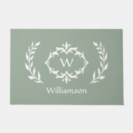 エレガントモノグラムのモダンリースシックセージグリーン ドアマット