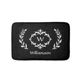 エレガントモノグラムのモダンリースシック白黒 バスマット