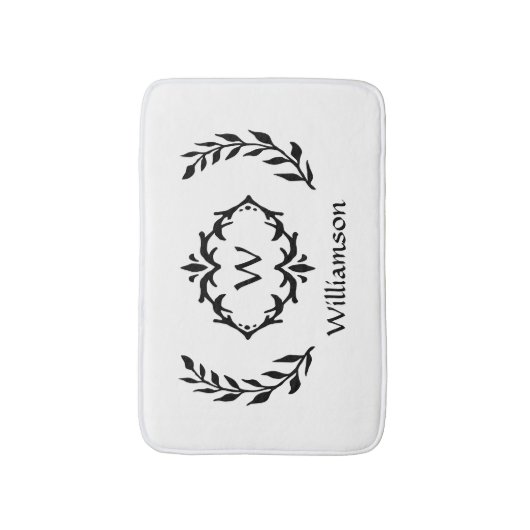 エレガントモノグラムのモダンリース白黒 バスマット (正面縦)