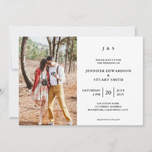 エレガントモノグラムのモダン写真を結婚所有 招待状 (正面)