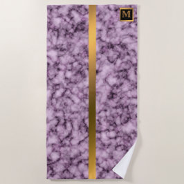 エレガントモノグラムのモダン大理石ブラック金ゴールド ビーチタオル