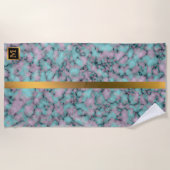 エレガントモノグラムのモダン大理石ブラック金ゴールド ビーチタオル (正面)