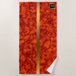 エレガントモノグラムのモダン大理石ブラック金ゴールド ビーチタオル