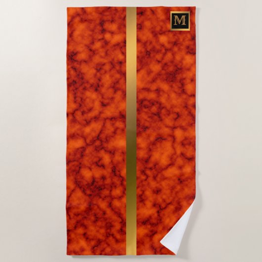 エレガントモノグラムのモダン大理石ブラック金ゴールド ビーチタオル (正面)