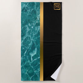 エレガントモノグラムのモダン大理石ブラック金ゴールド ビーチタオル