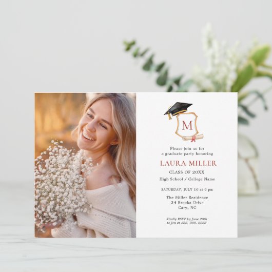エレガントモノグラムの卒業写真 招待状 (スタンド正面)