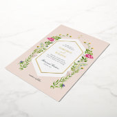 エレガントモノグラムの水の色のフローラ結婚のフォイ 箔招待状 (回転した状態)