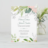 エレガントモノグラムの水色フローラ結婚 招待状 (スタンド正面)