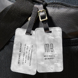 エレガントモノグラムの灰色の液体インクのテクスチャ ラゲッジタグ