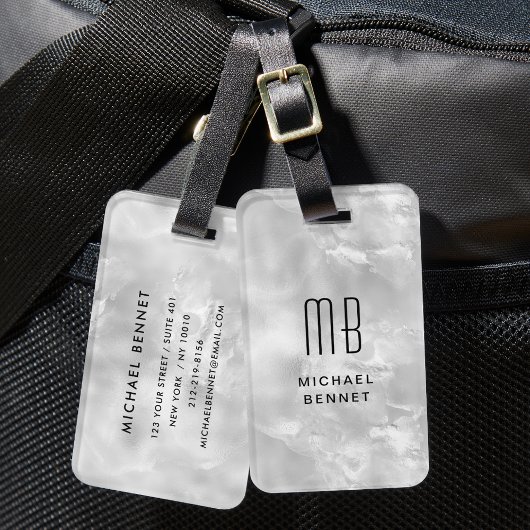 エレガントモノグラムの灰色の液体インクのテクスチャ ラゲッジタグ