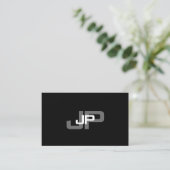 エレガントモノグラムの白黒シンプルテンプレート 名刺 (スタンド正面)