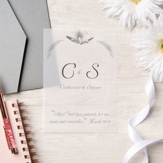 エレガントモノグラムの結婚式招待状 ベラム紙招待状 (ウェディング)